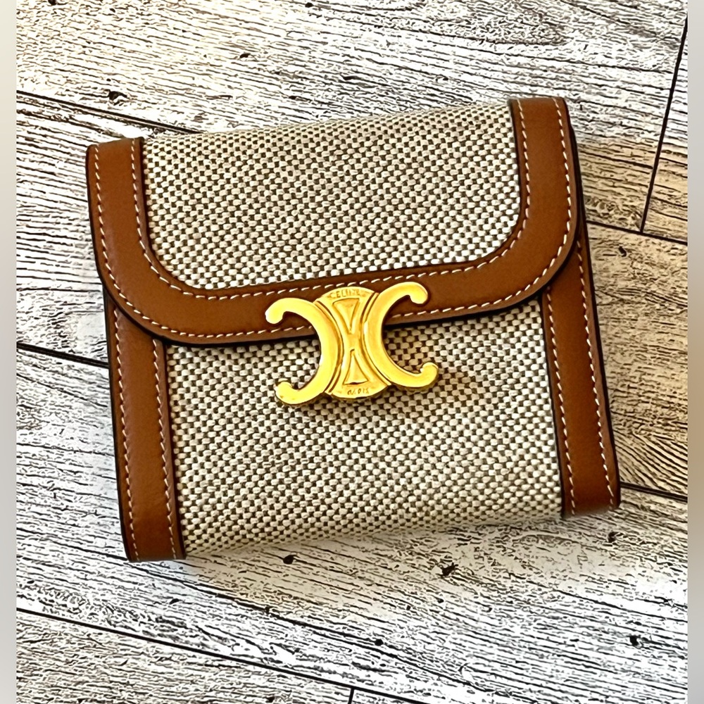 Celine Natural Canvas Leather Small Triomphe Wallet - Picture 3 of 16